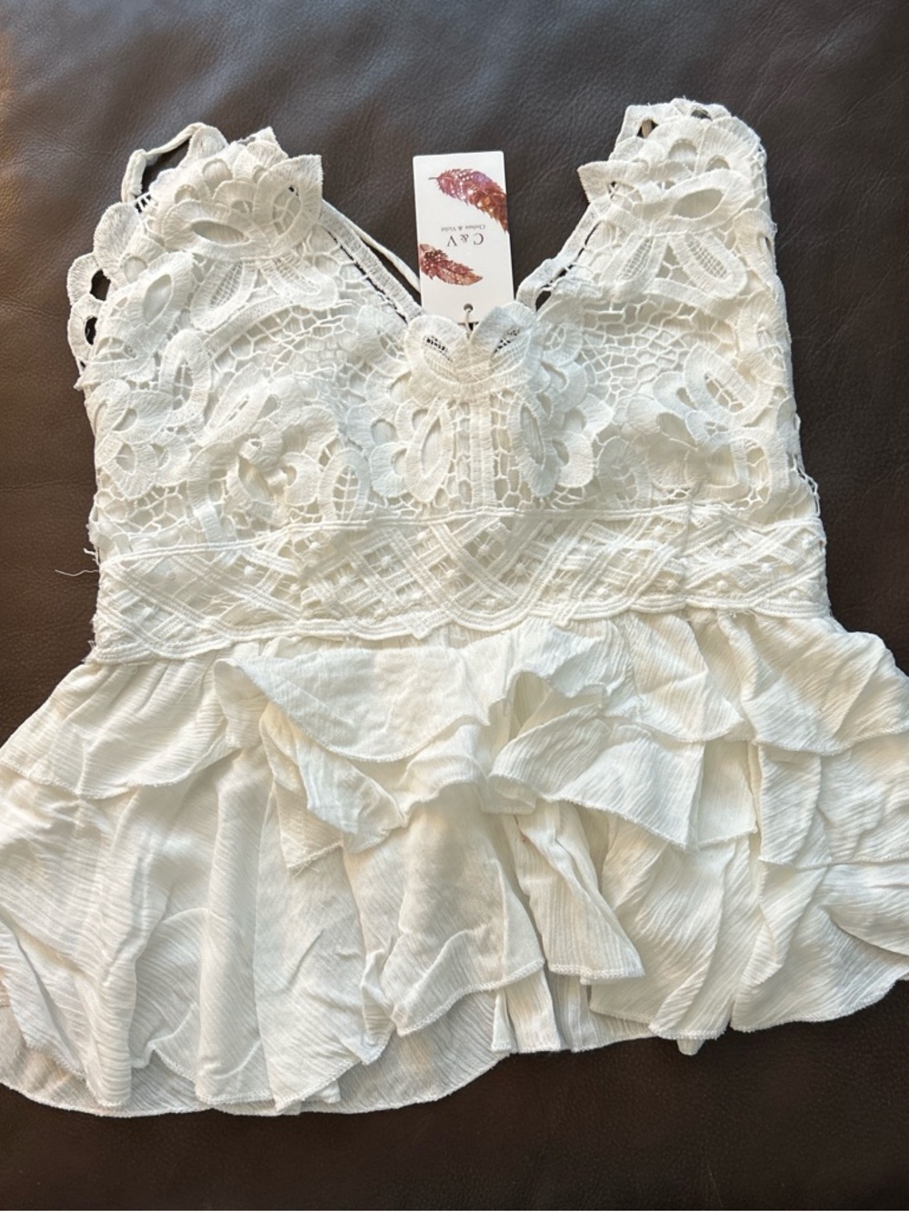 Chelsea & Violet White Crochet Lace Ruffle Top